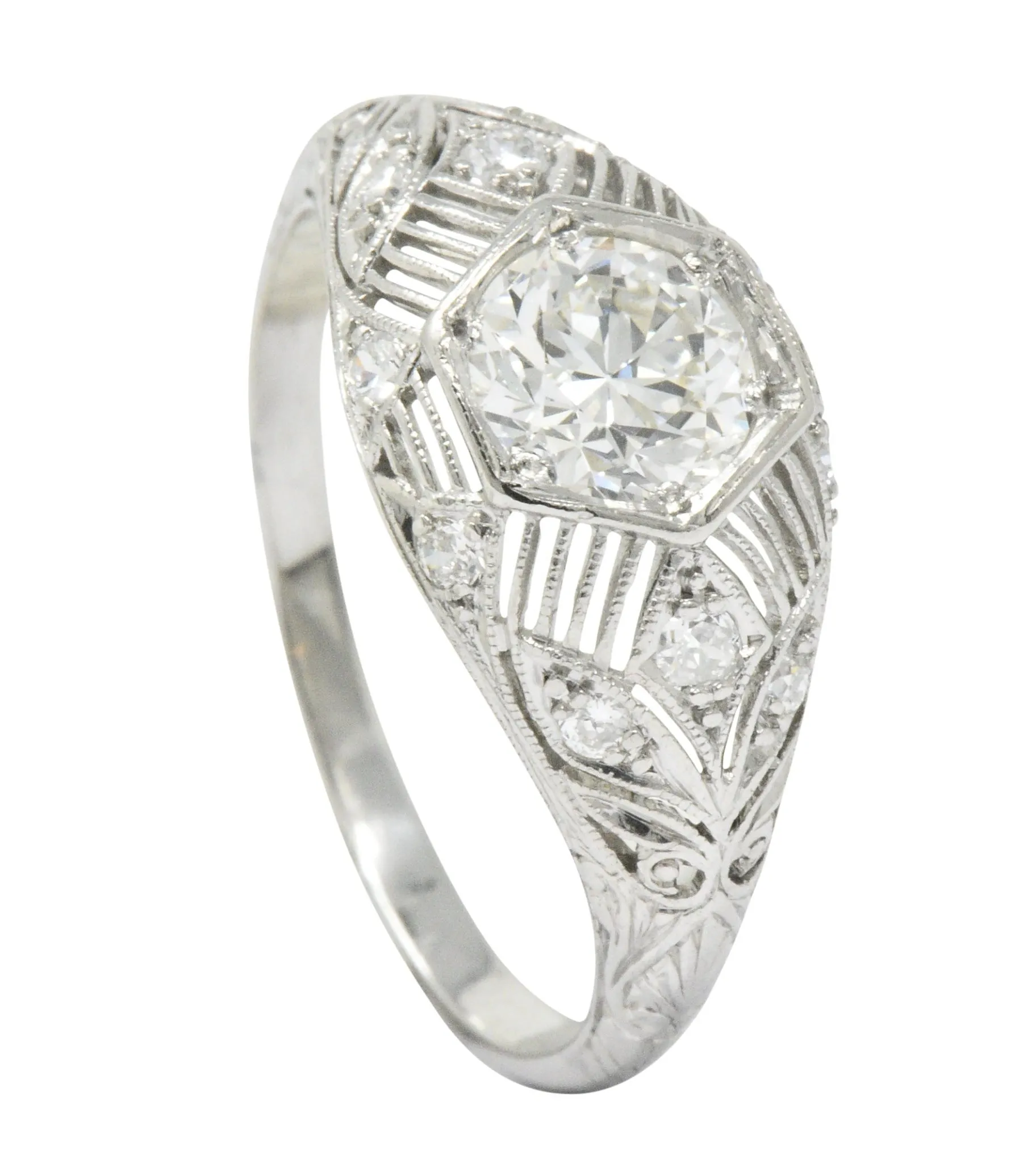 Art Deco 1.25 CTW Diamond Platinum Alternative Engagement Ring GIA