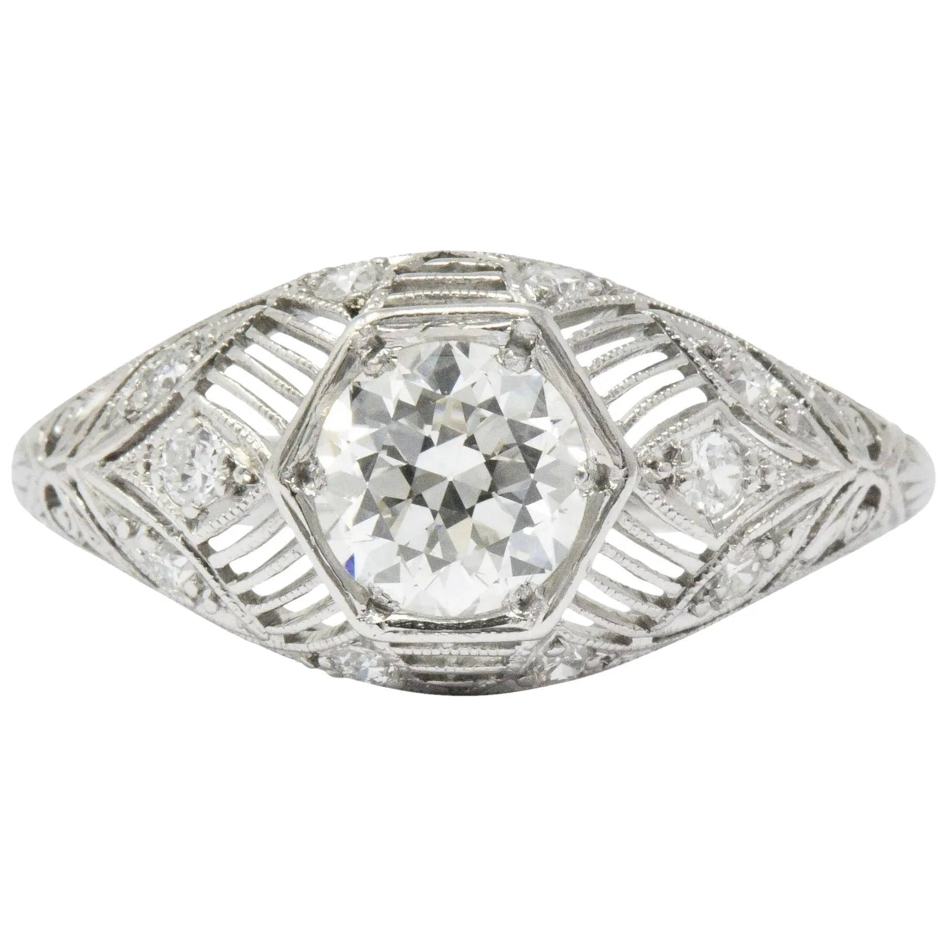 Art Deco 1.25 CTW Diamond Platinum Alternative Engagement Ring GIA