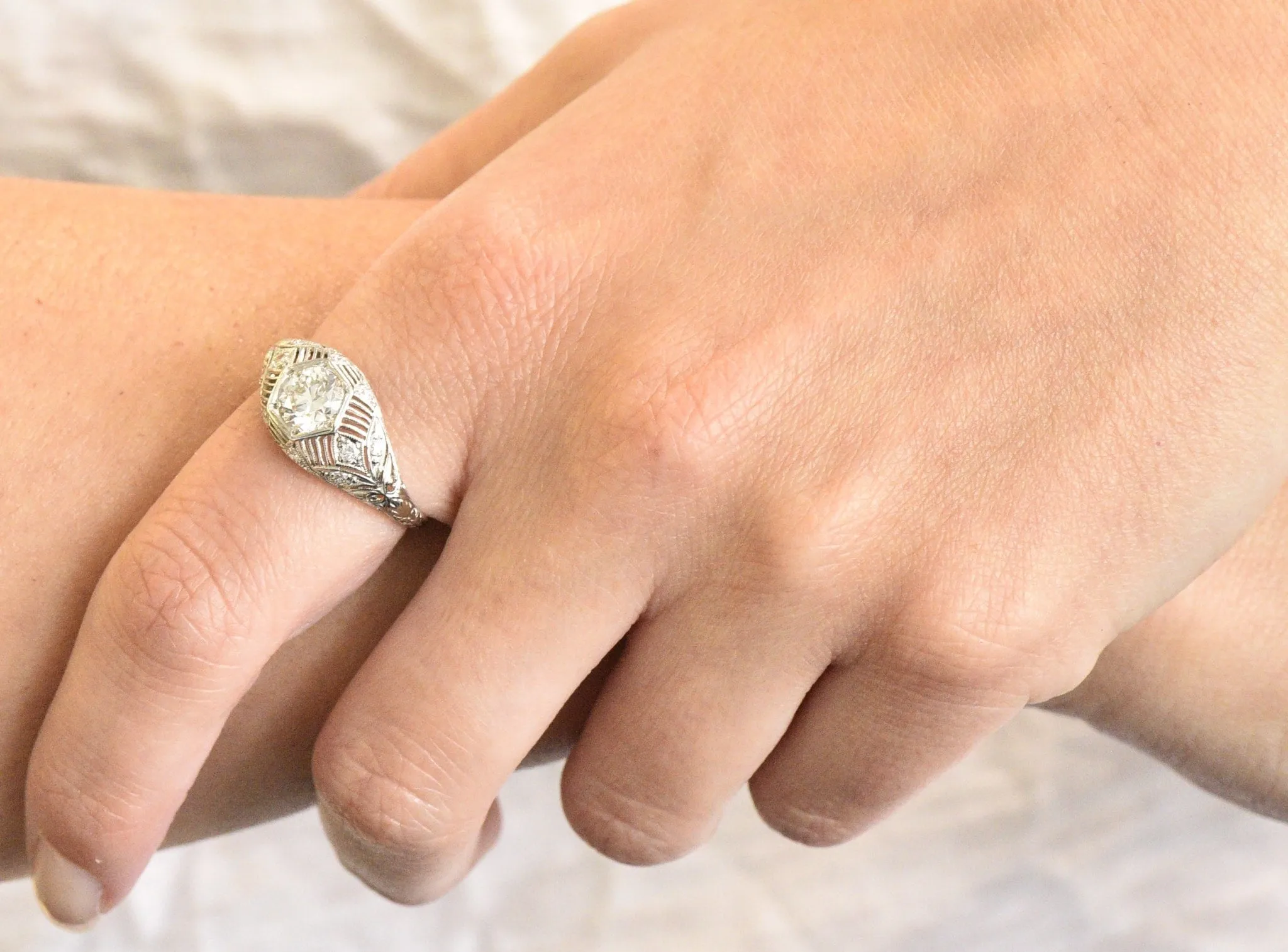 Art Deco 1.25 CTW Diamond Platinum Alternative Engagement Ring GIA