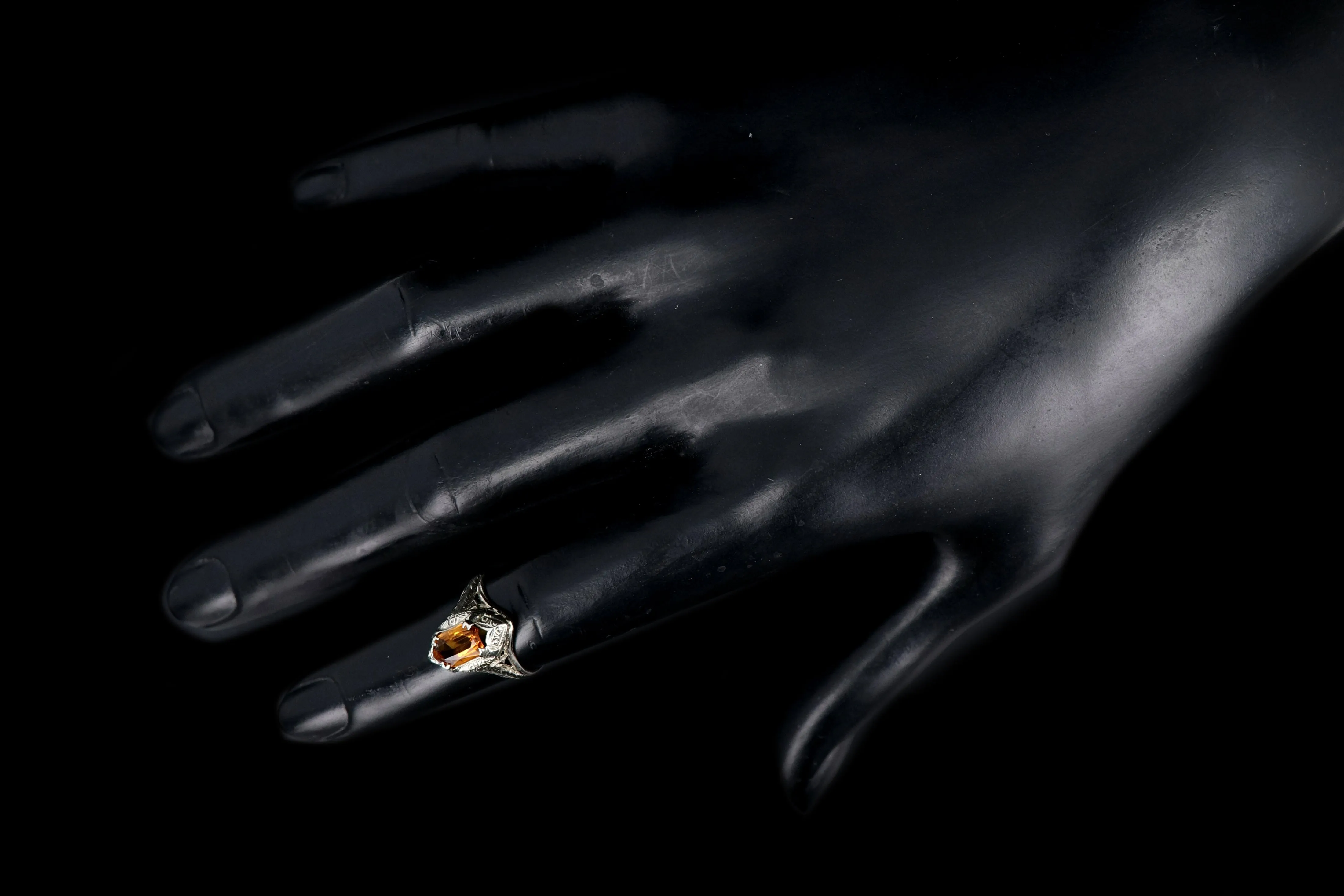 Art Deco 14K White Gold 1.5 CT Citrine Ring