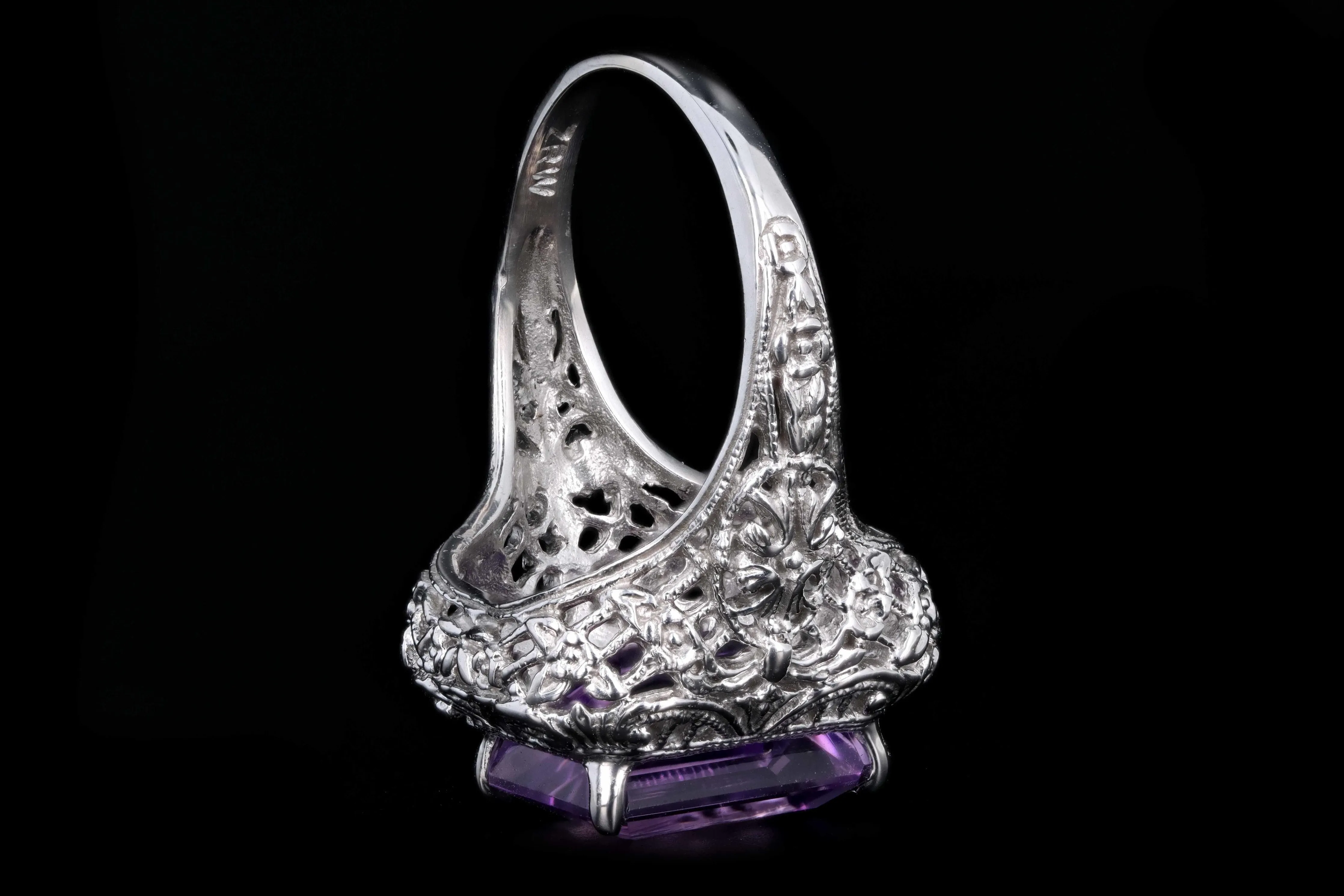 Art Deco 14K White Gold 4.56 Carat Amethyst Ring