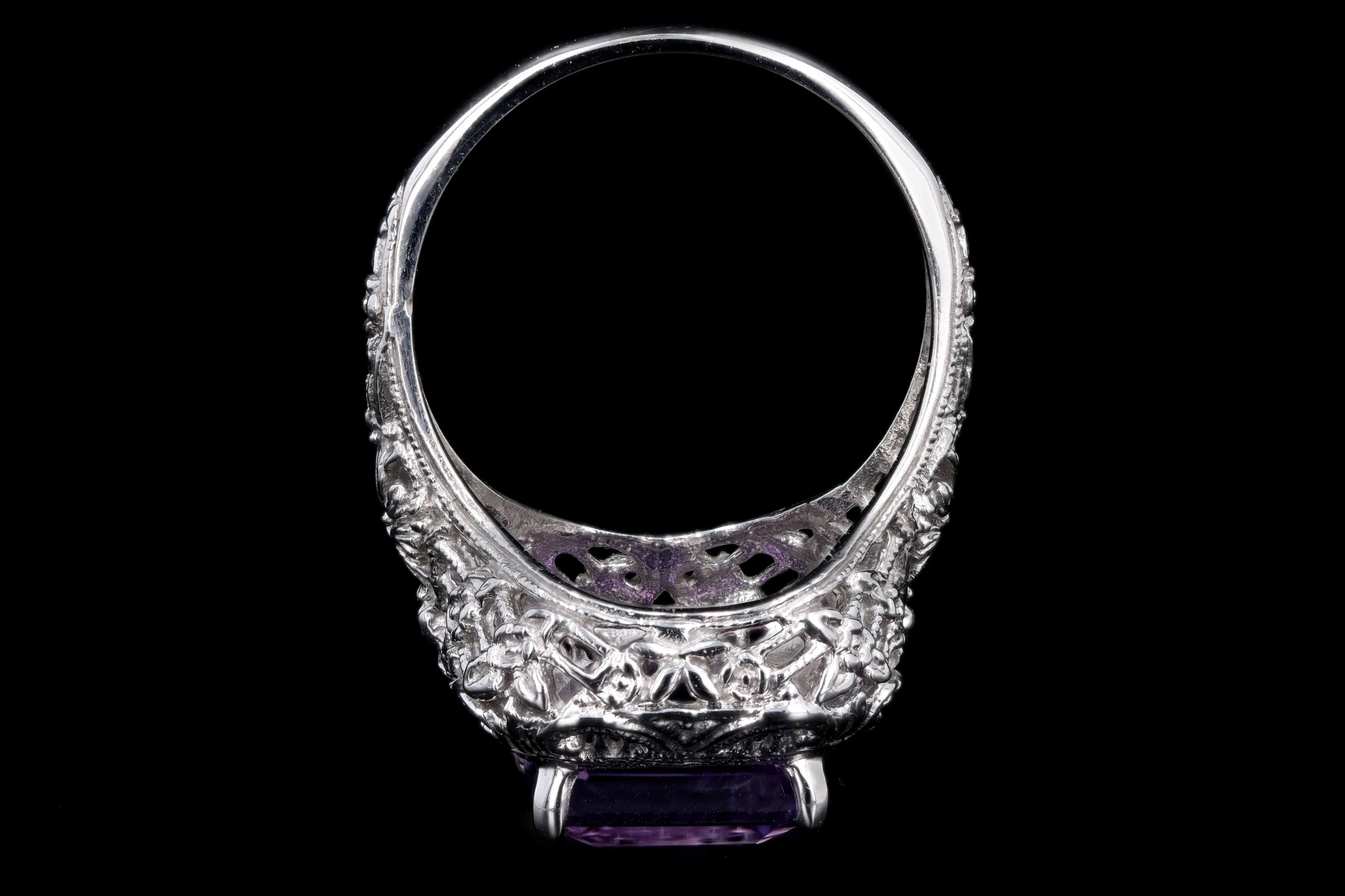 Art Deco 14K White Gold 4.56 Carat Amethyst Ring