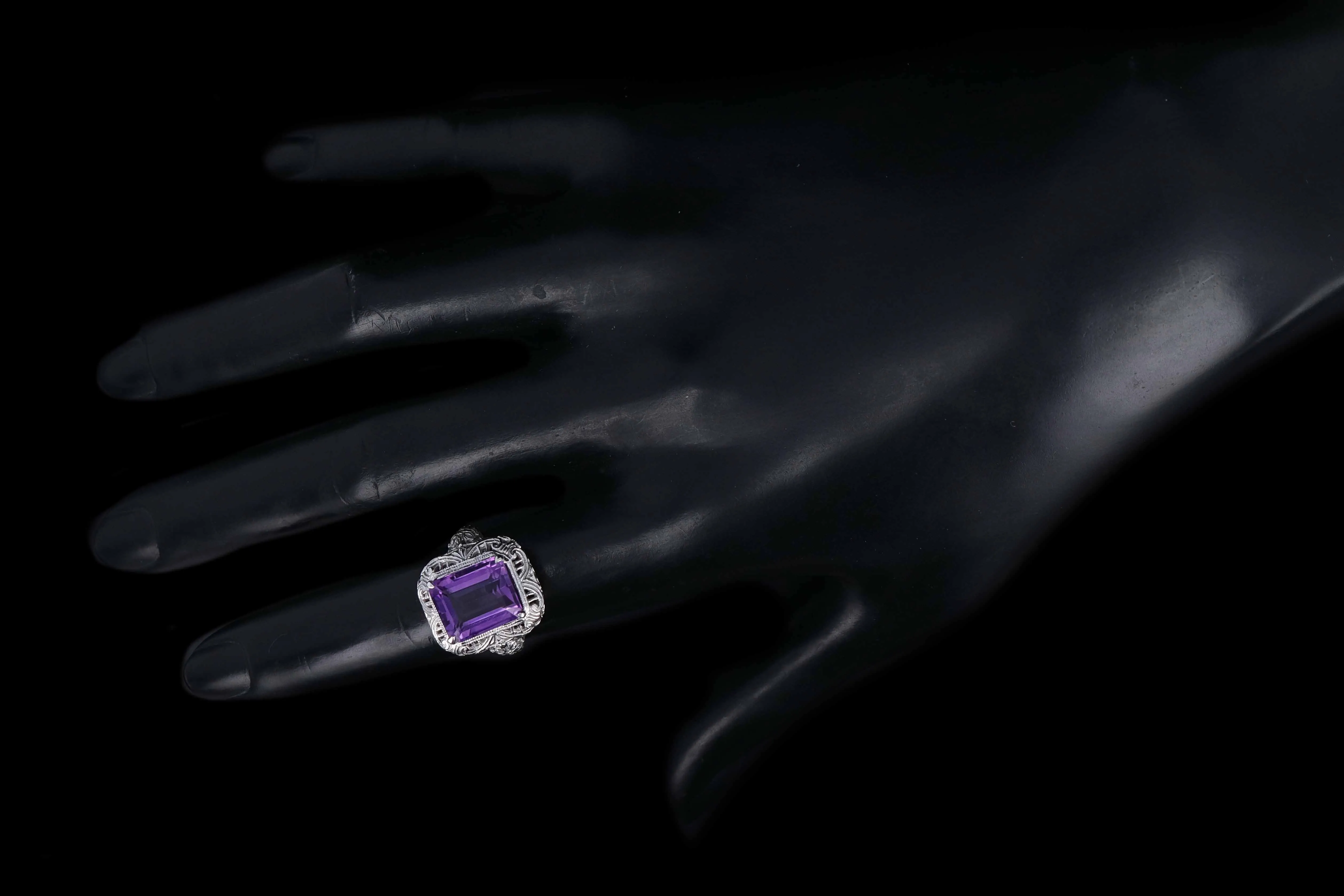 Art Deco 14K White Gold 4.56 Carat Amethyst Ring