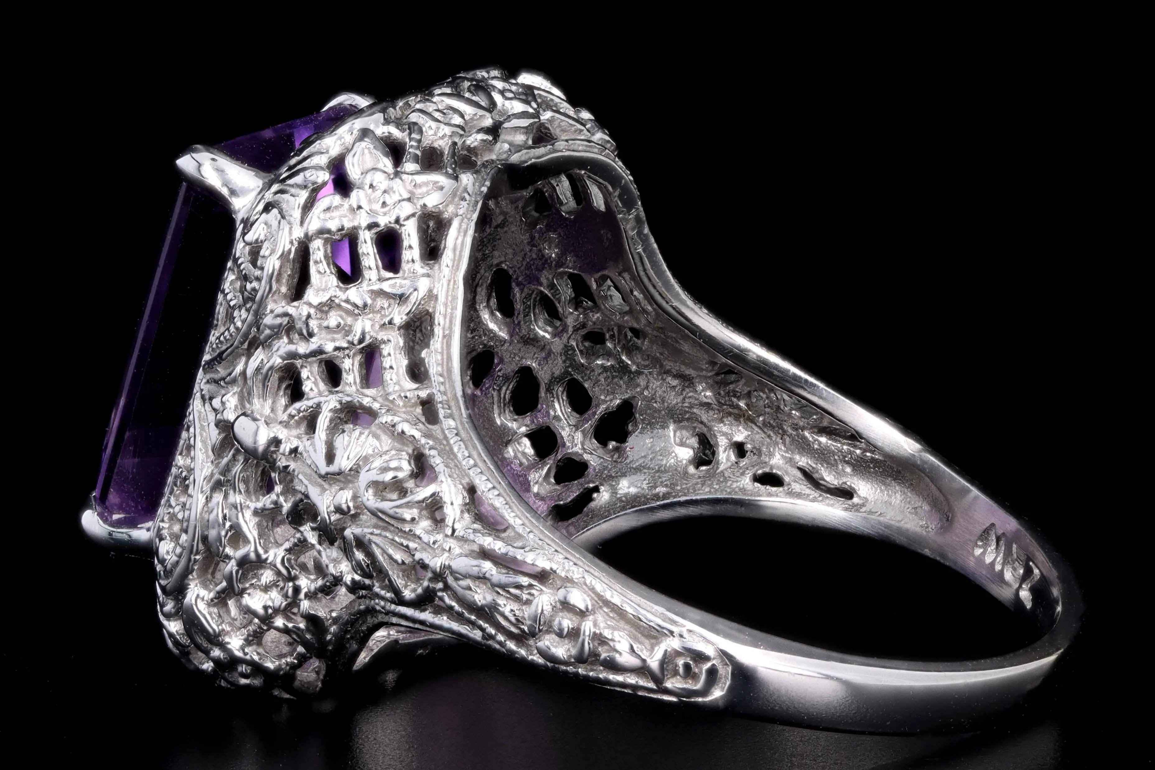 Art Deco 14K White Gold 4.56 Carat Amethyst Ring