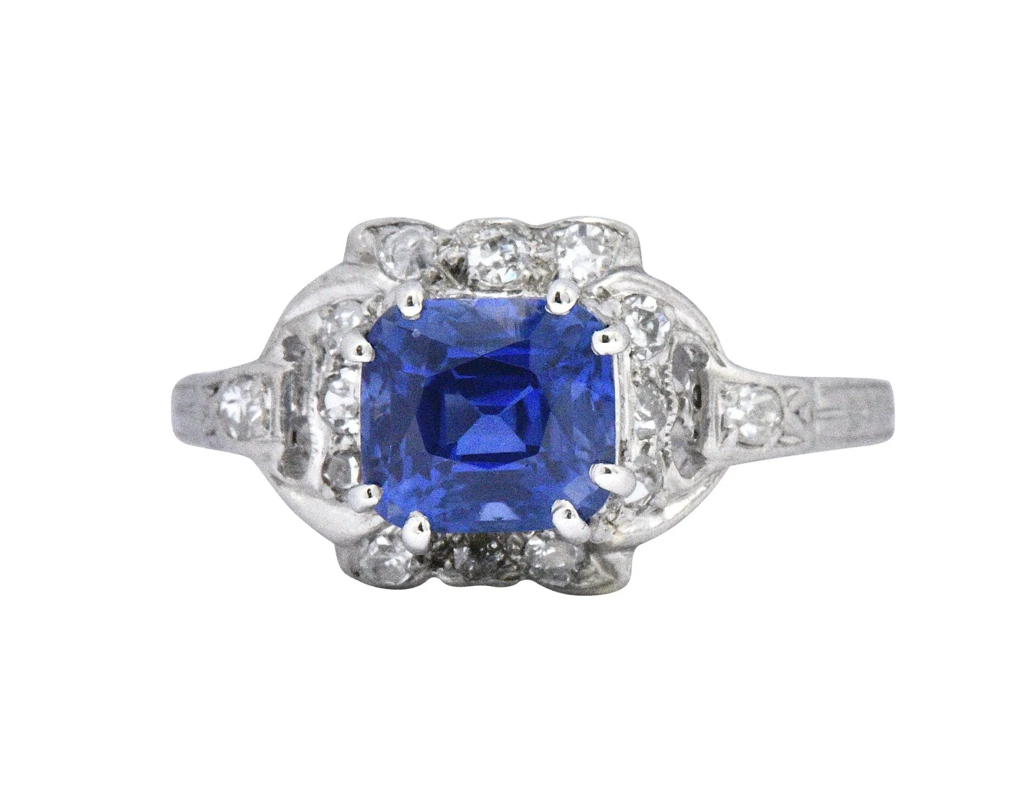 Art Deco 1.67 CTW Unheated Kashmir Sapphire Diamond & Platinum Ring AGL Certified