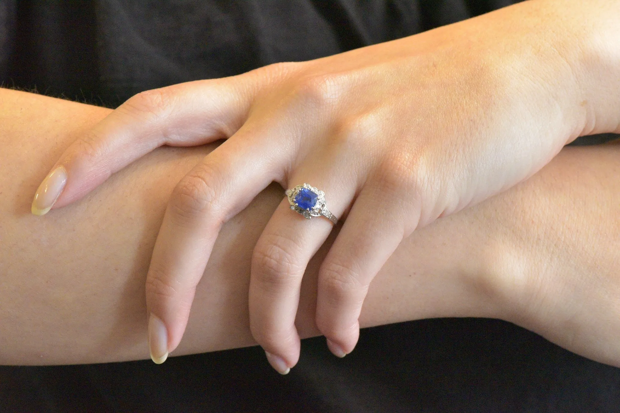 Art Deco 1.67 CTW Unheated Kashmir Sapphire Diamond & Platinum Ring AGL Certified