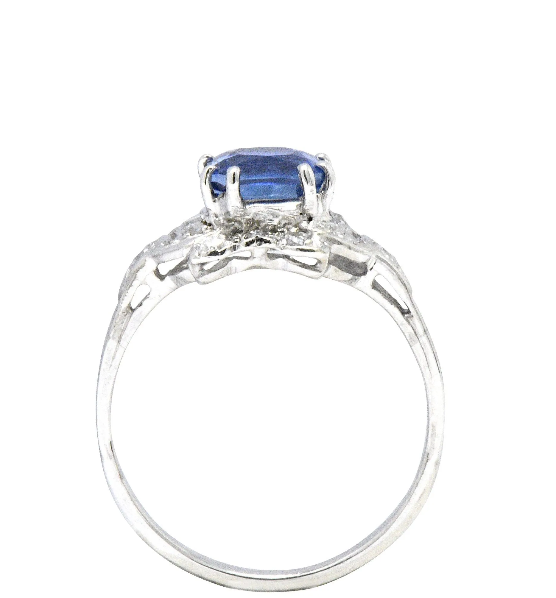 Art Deco 1.67 CTW Unheated Kashmir Sapphire Diamond & Platinum Ring AGL Certified