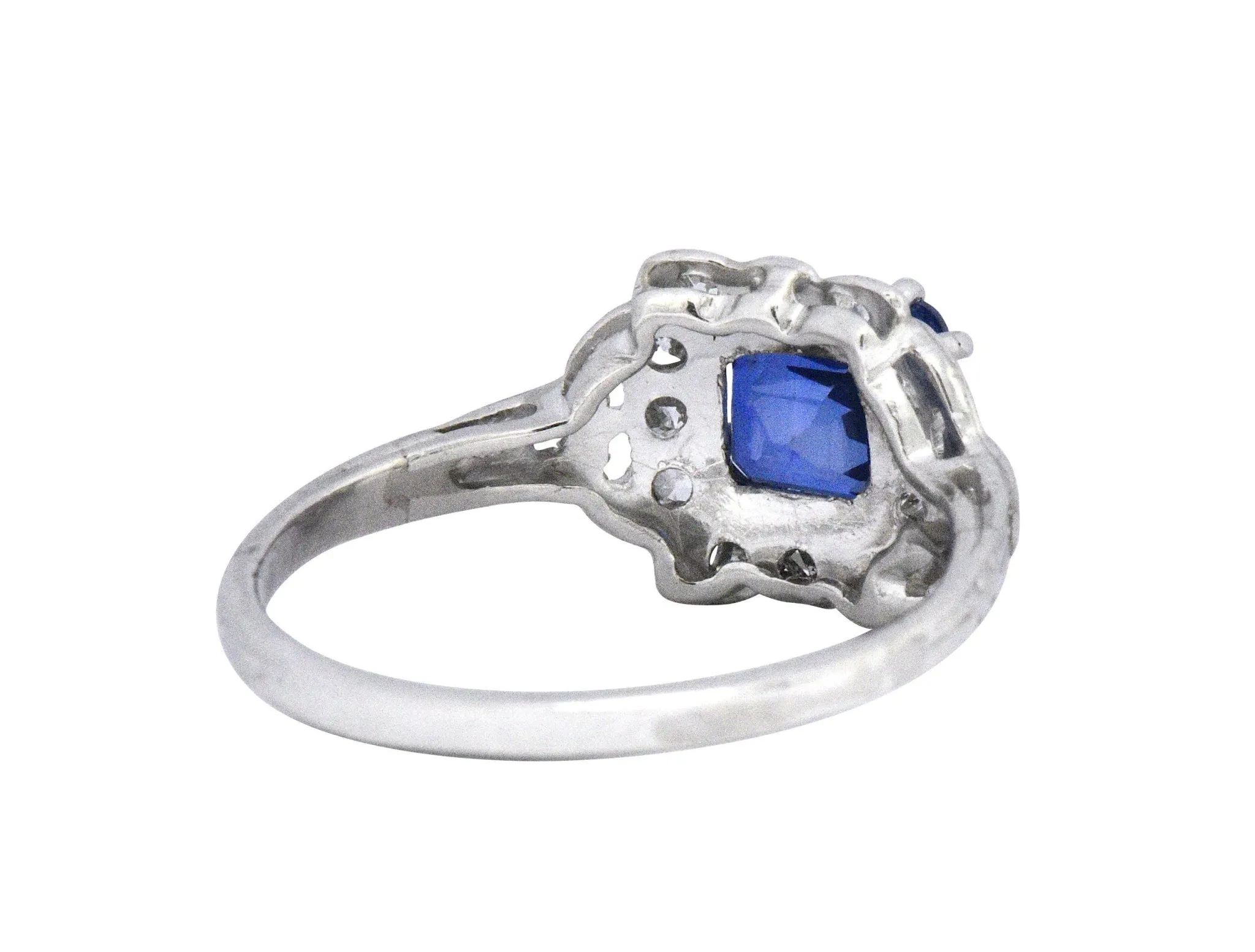 Art Deco 1.67 CTW Unheated Kashmir Sapphire Diamond & Platinum Ring AGL Certified