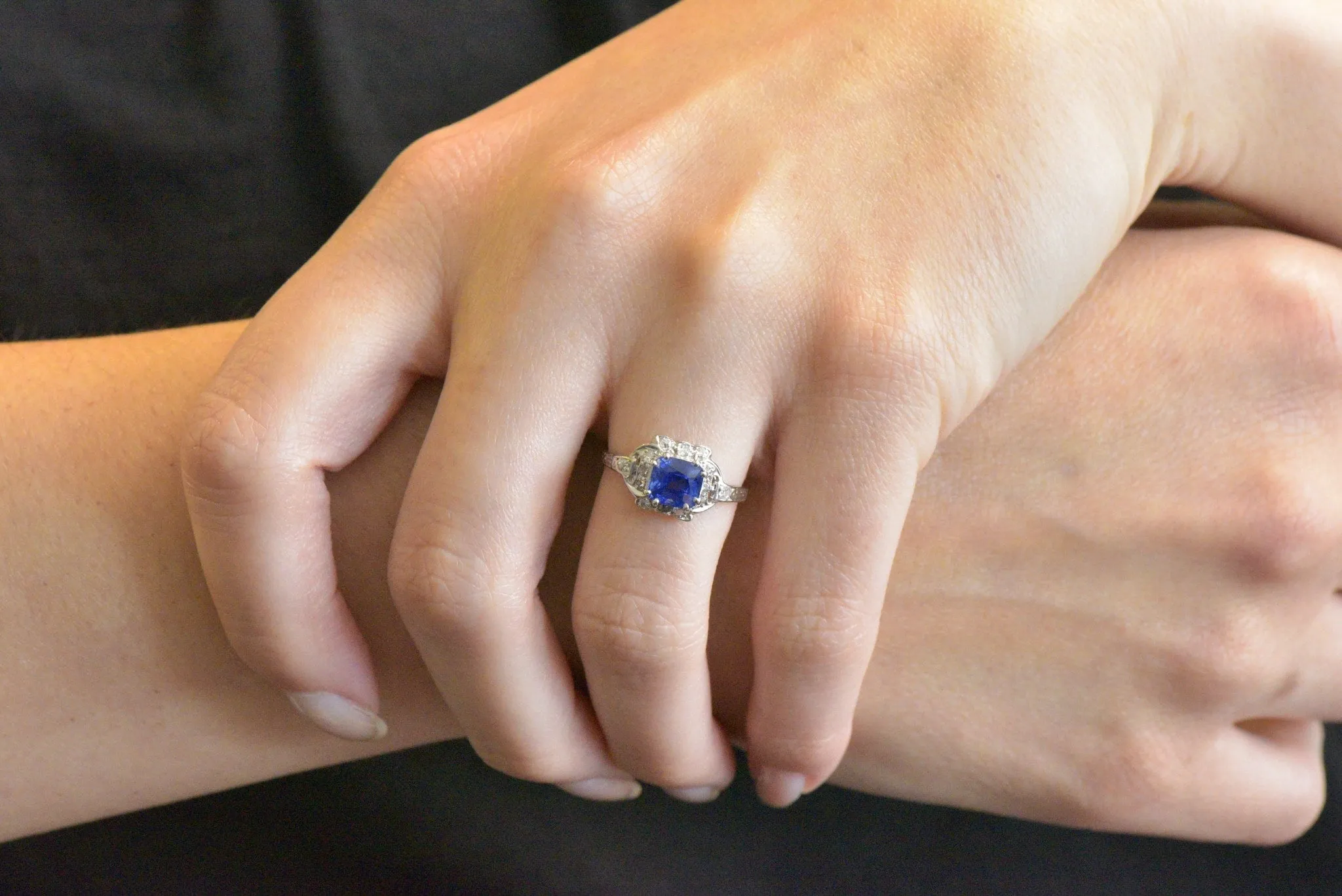 Art Deco 1.67 CTW Unheated Kashmir Sapphire Diamond & Platinum Ring AGL Certified