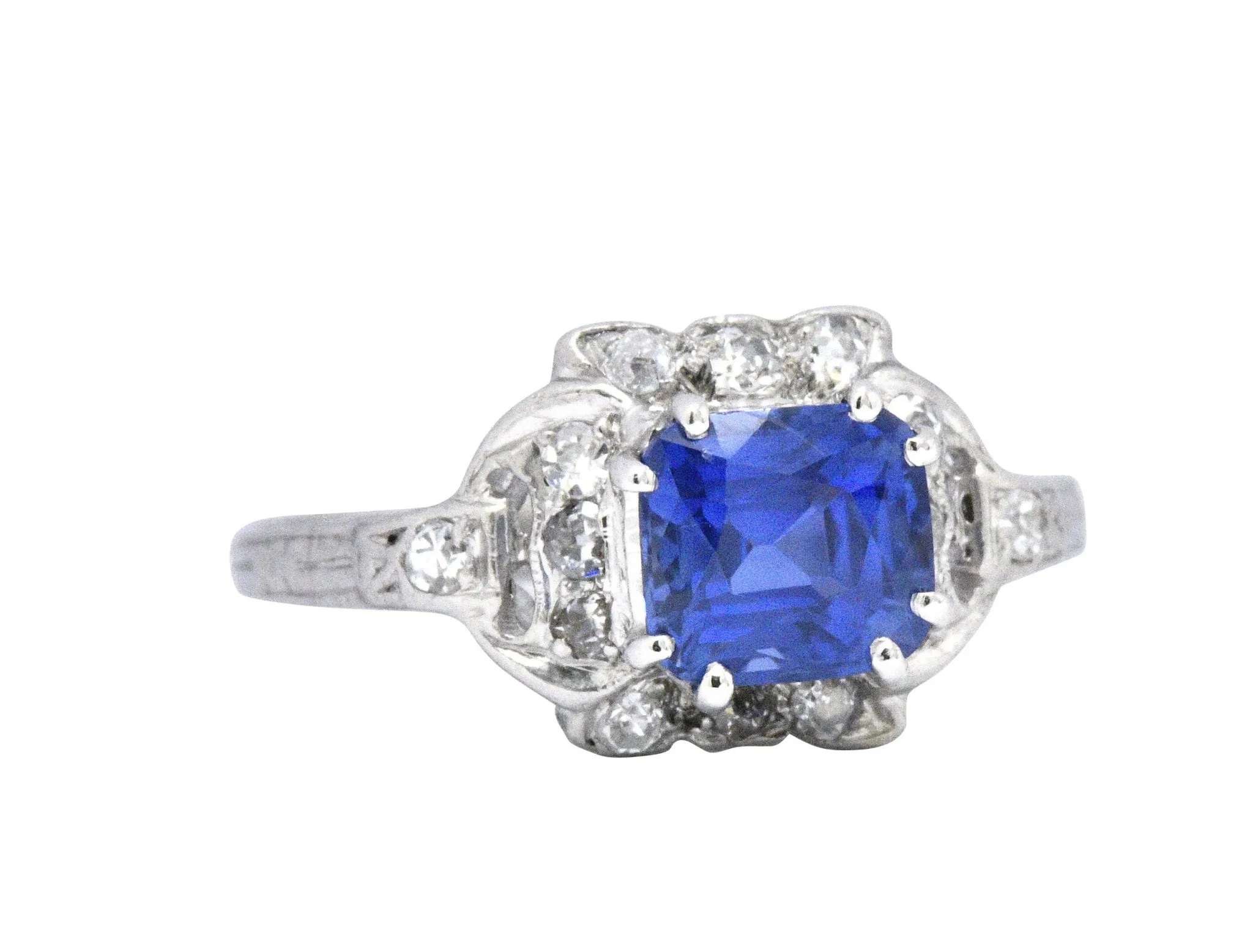 Art Deco 1.67 CTW Unheated Kashmir Sapphire Diamond & Platinum Ring AGL Certified