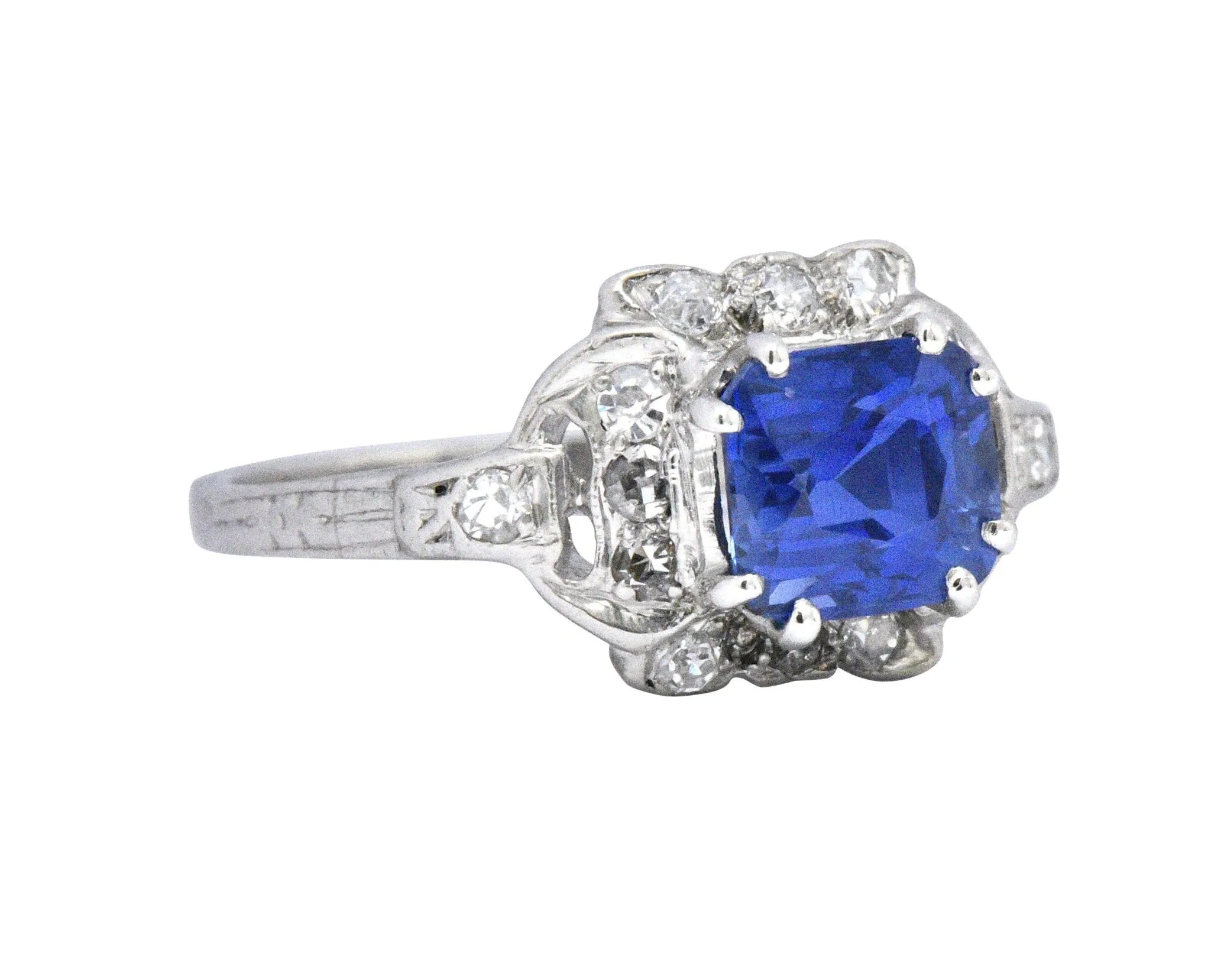 Art Deco 1.67 CTW Unheated Kashmir Sapphire Diamond & Platinum Ring AGL Certified