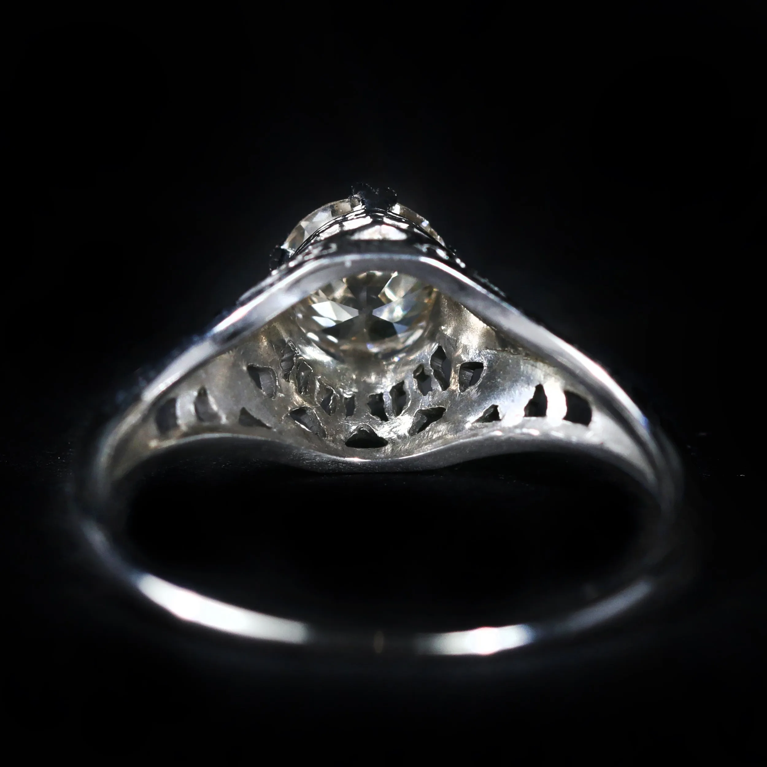 Art Deco 18K White Gold 0.62 Carat Old European Cut Diamond Ring