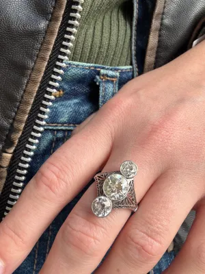 Art Deco 2.25ct Center Diamond Ring, Platinum