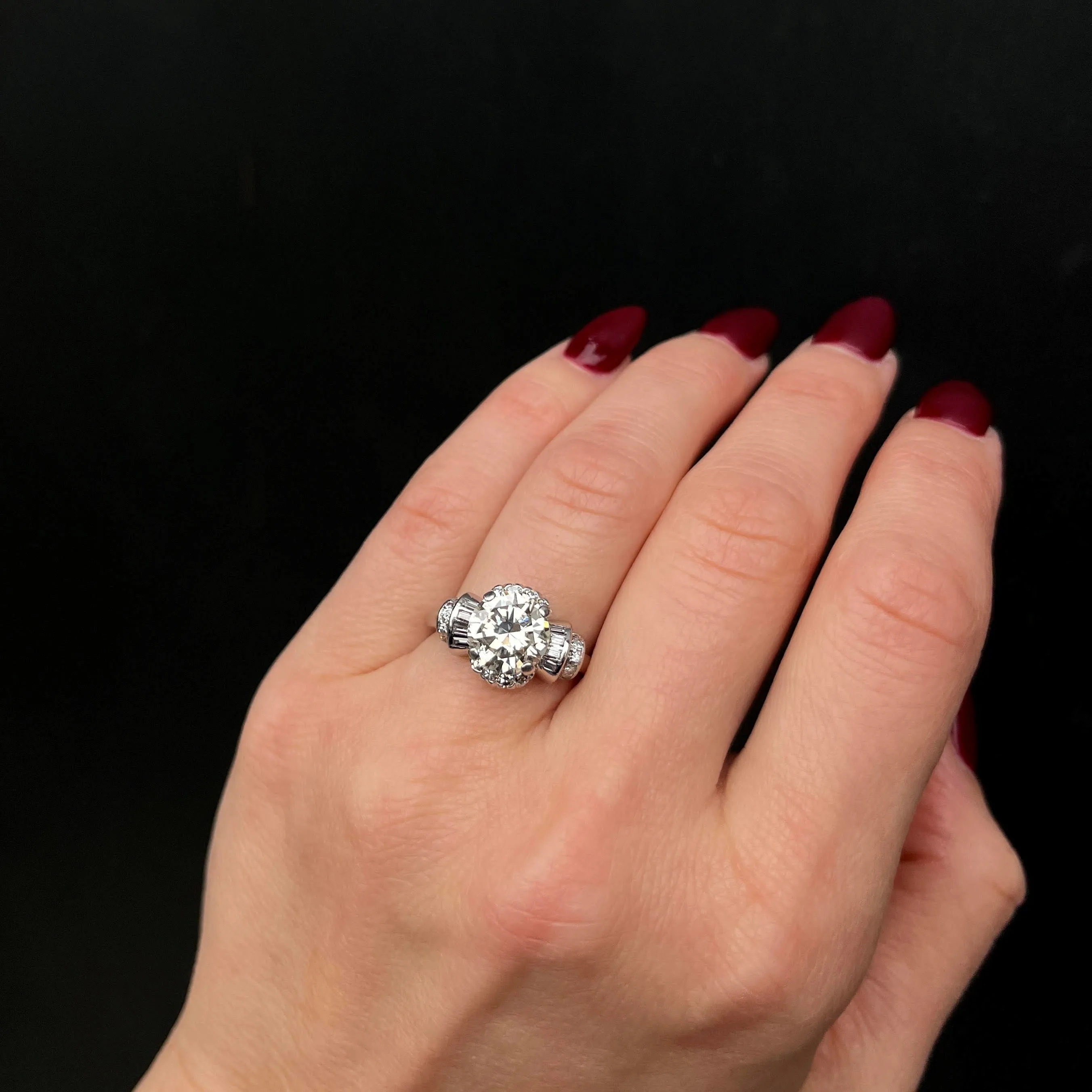 Art Deco 2.65 Carat Transitional Cut Diamond Engagement Ring