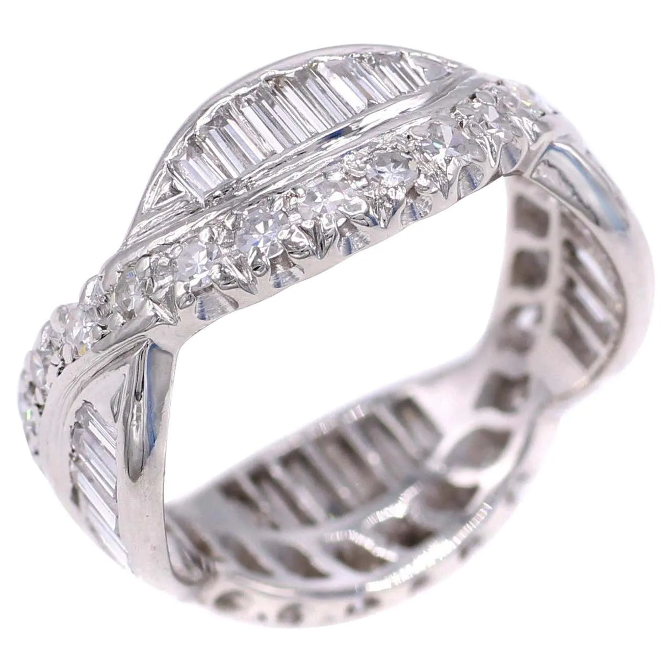 Art Deco Baguette and Round Diamond Platinum Eternity Band