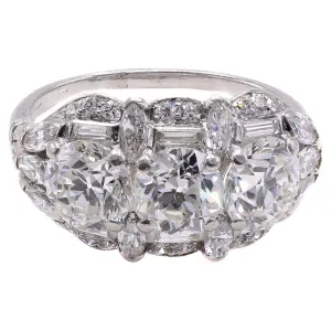 Art Deco Birks & Sons Old European Cut Diamond 3 Stone Ring