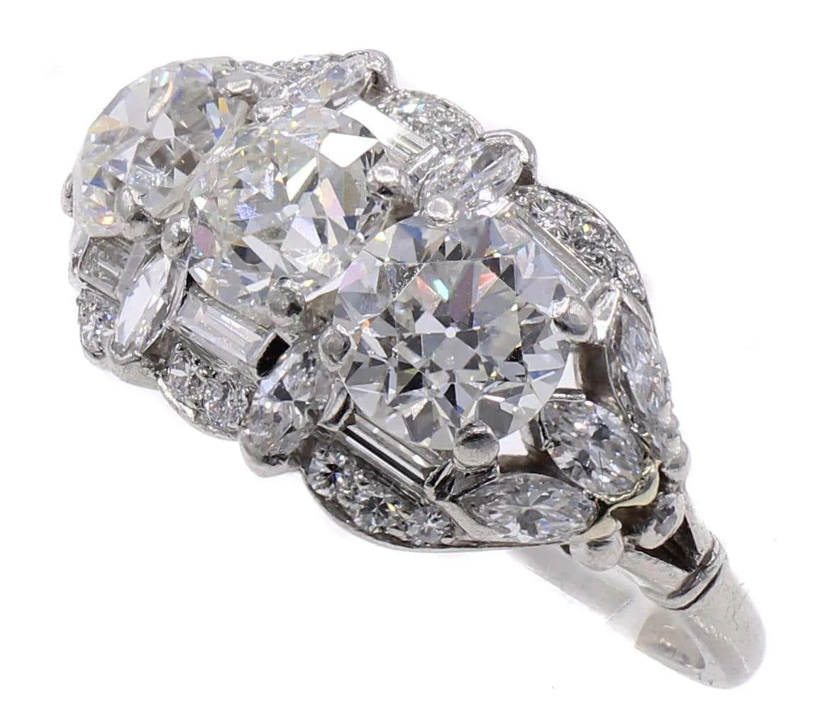 Art Deco Birks & Sons Old European Cut Diamond 3 Stone Ring