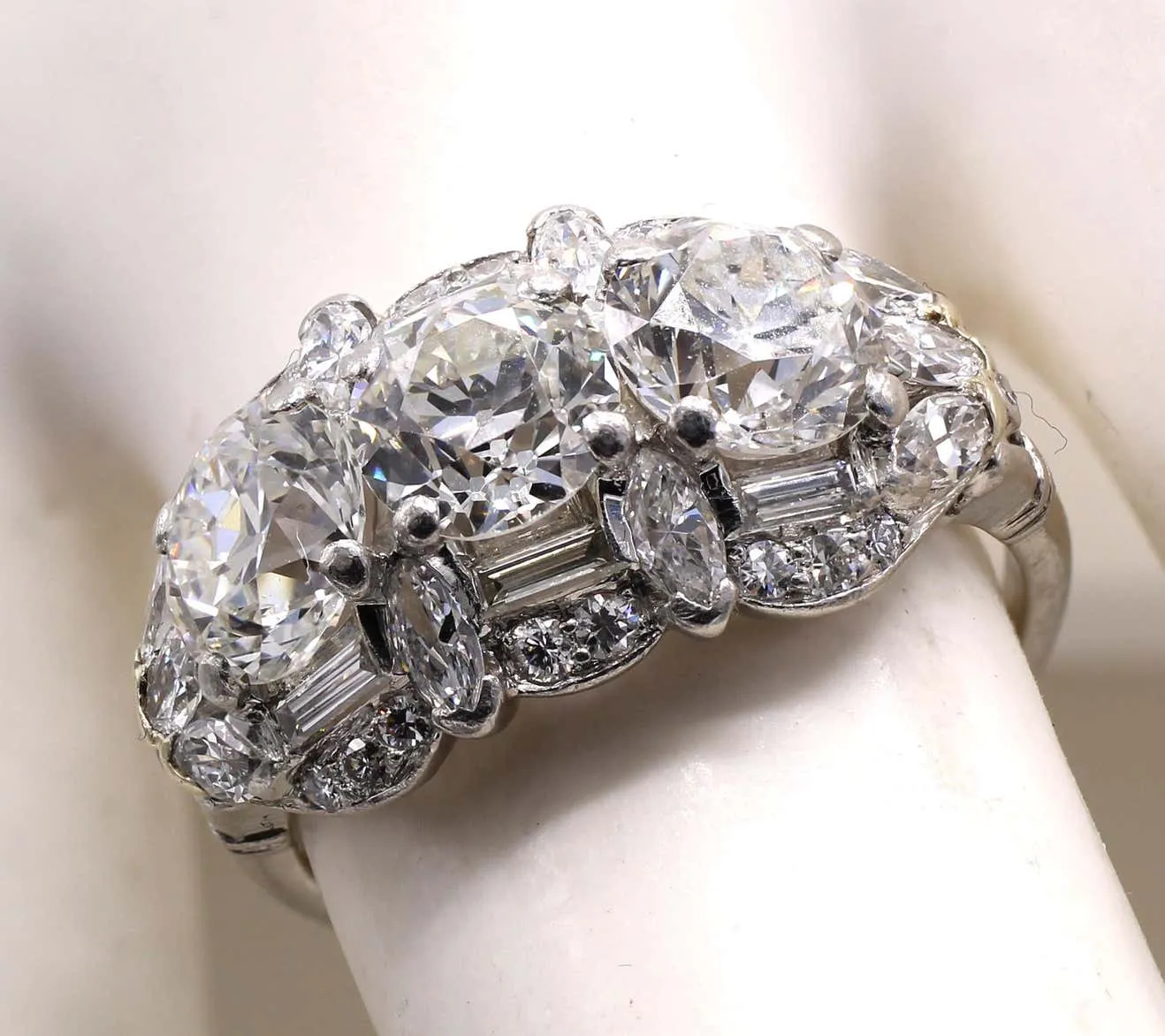Art Deco Birks & Sons Old European Cut Diamond 3 Stone Ring