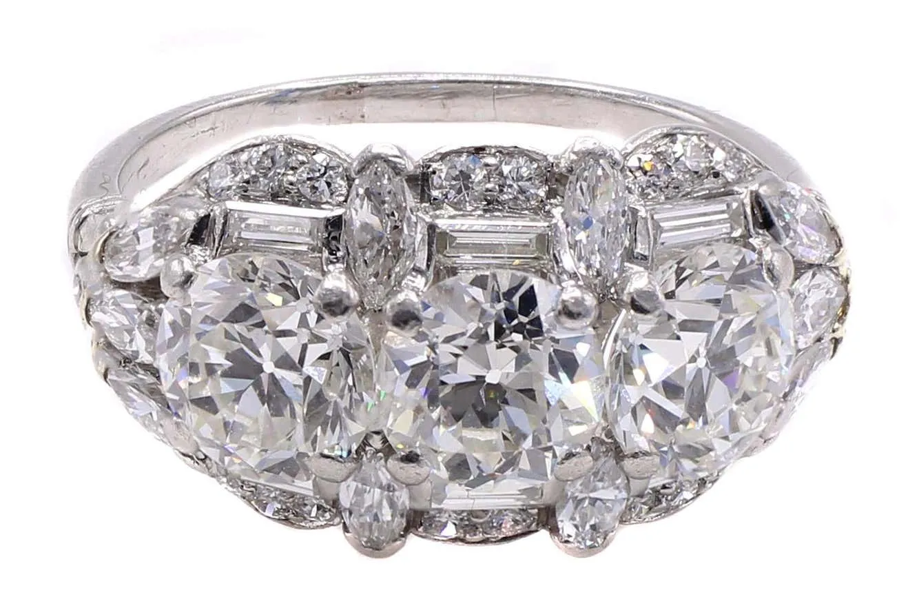Art Deco Birks & Sons Old European Cut Diamond 3 Stone Ring