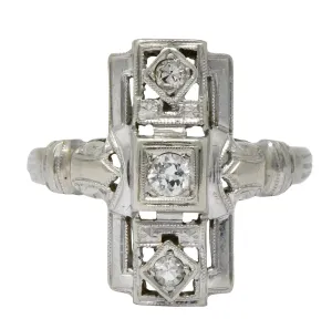 Art Deco Diamond 14 Karat White Gold Dinner Cocktail Ring
