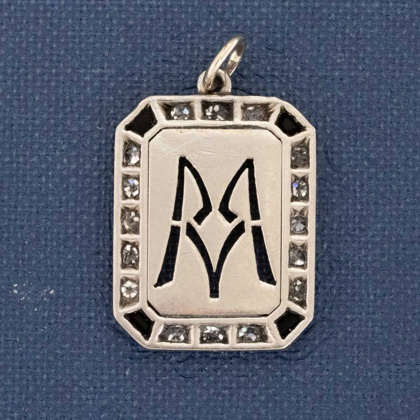 Art Deco Diamond & Onyx ID Tag Pendant