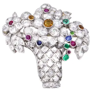 Art Deco Diamond Gem Set Platinum Jardinière Brooch