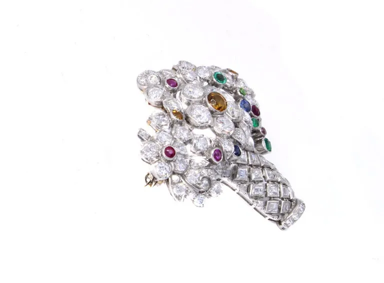 Art Deco Diamond Gem Set Platinum Jardinière Brooch