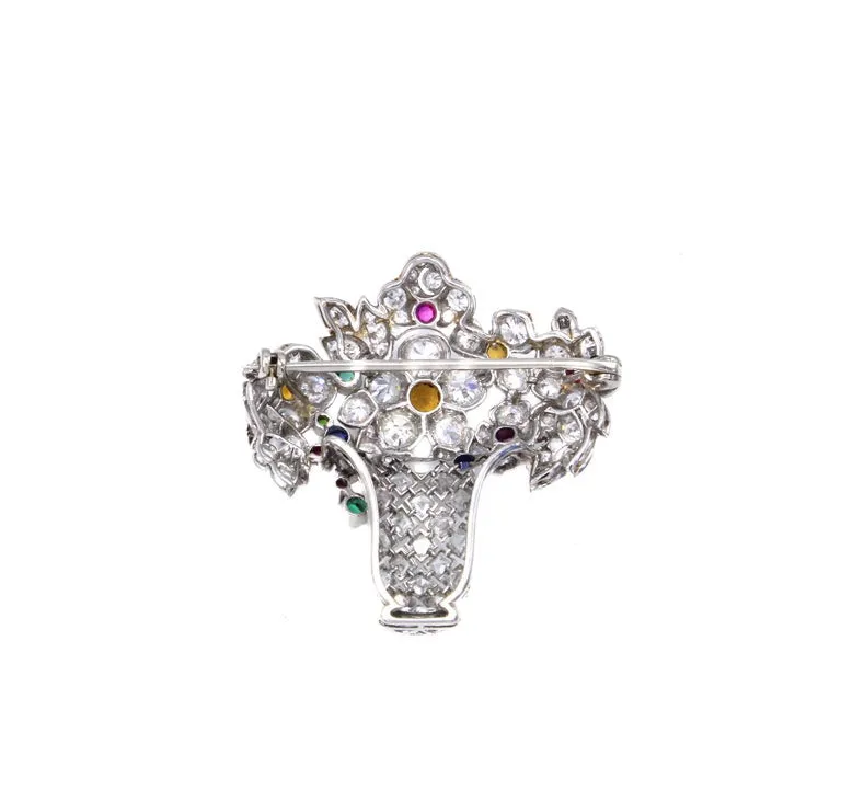 Art Deco Diamond Gem Set Platinum Jardinière Brooch