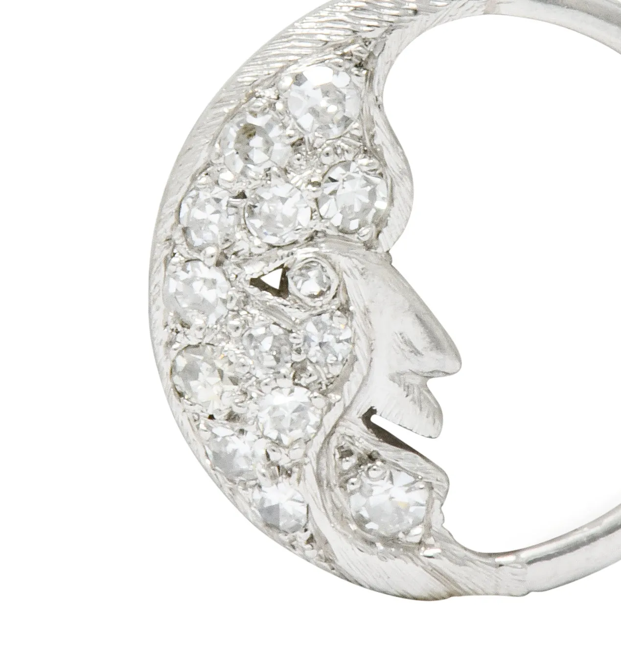 Art Deco Diamond Platinum Crescent Man-In-The-Moon Charm