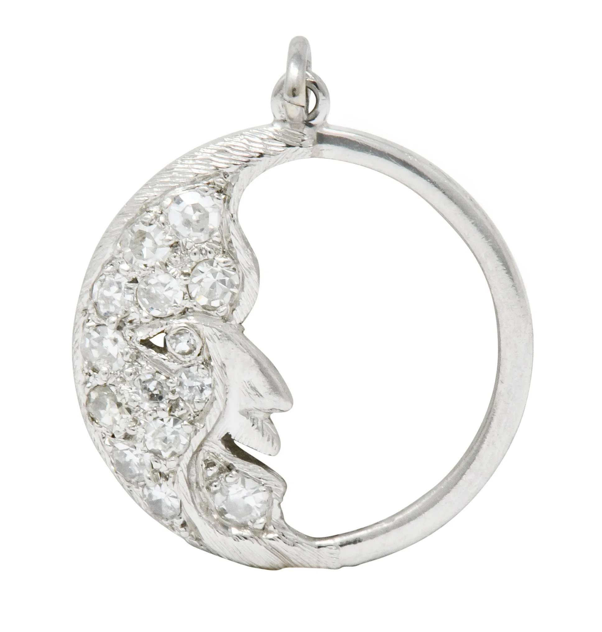 Art Deco Diamond Platinum Crescent Man-In-The-Moon Charm