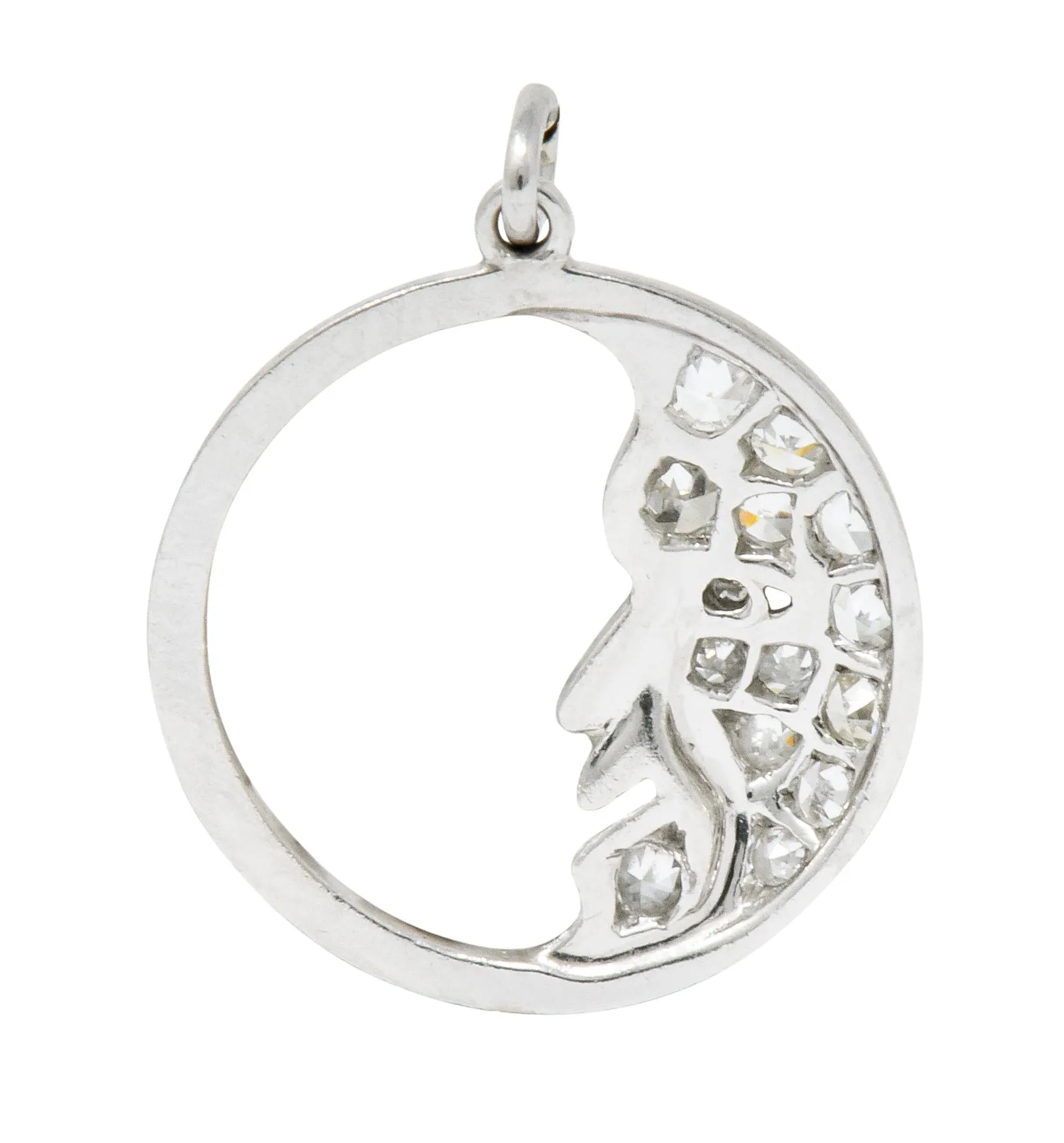 Art Deco Diamond Platinum Crescent Man-In-The-Moon Charm