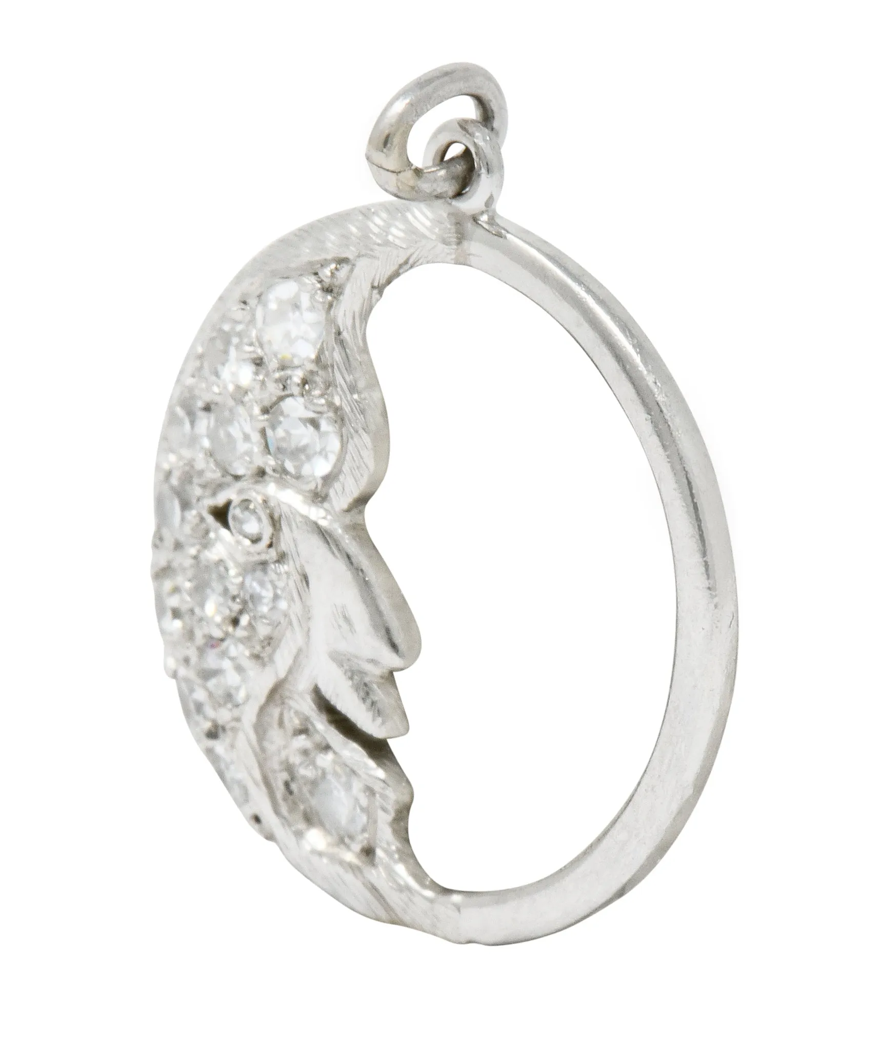 Art Deco Diamond Platinum Crescent Man-In-The-Moon Charm