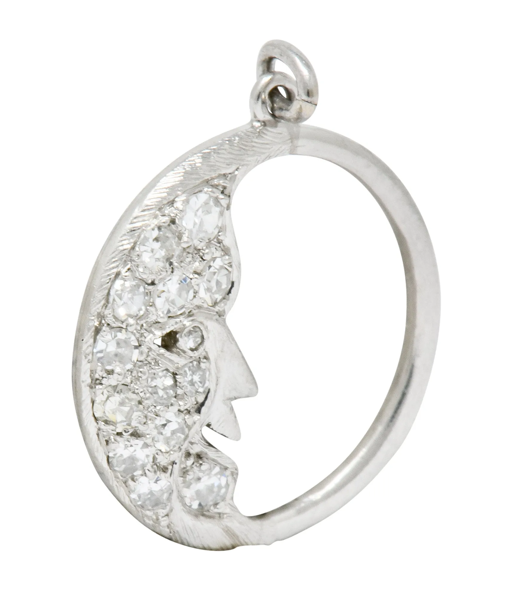 Art Deco Diamond Platinum Crescent Man-In-The-Moon Charm