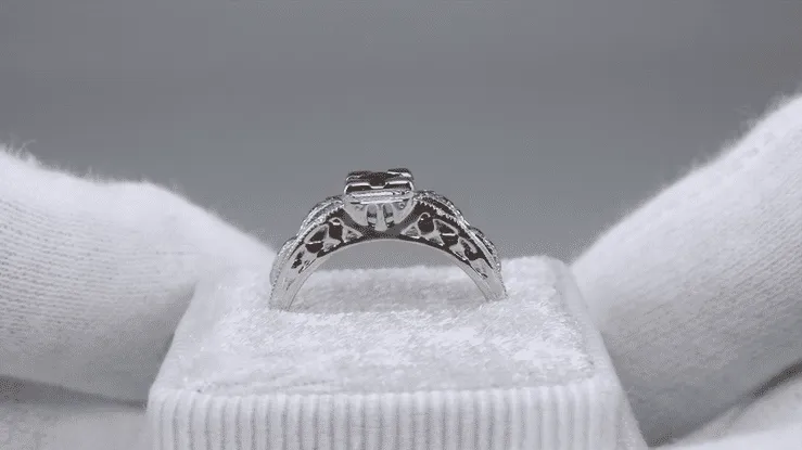 Art Deco Engraved Ruby Engagement Ring in Platinum - Low Profile Vintage Design