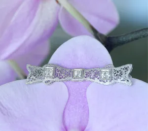 Art Deco Filigree Diamond Bow Pin, Platinum