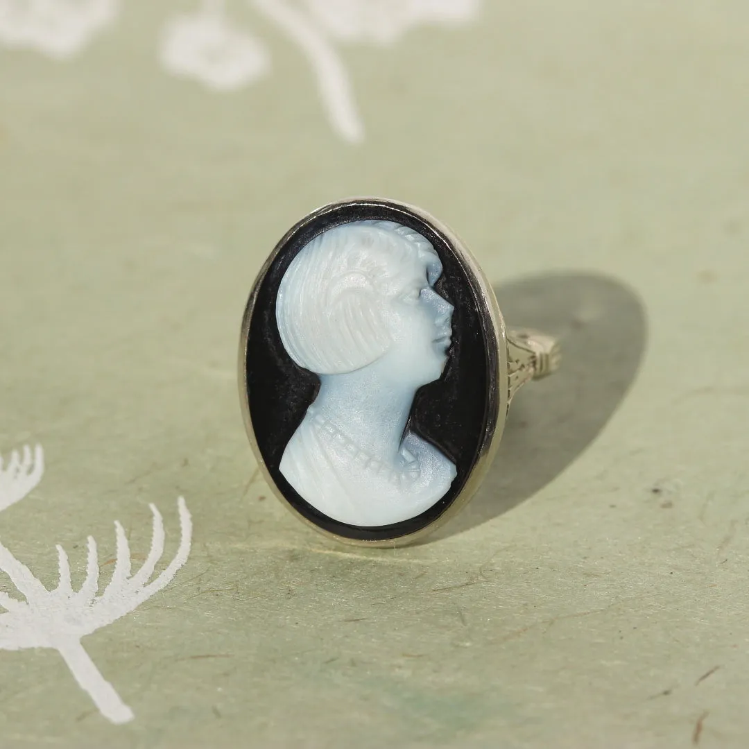 Art Deco Flapper Girl Cameo Ring, 14k