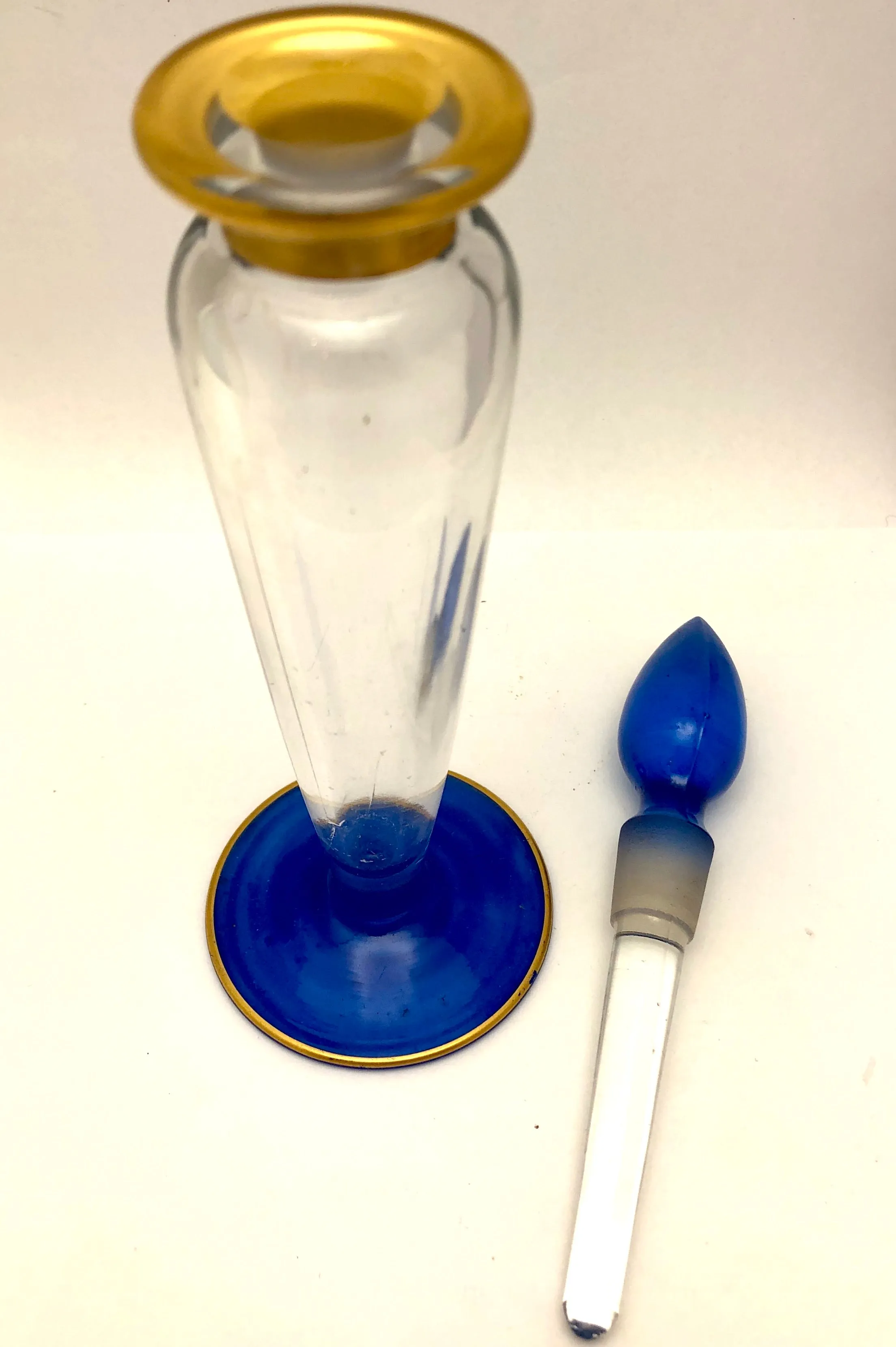 Art Deco French Blue Gold Tall Perfume