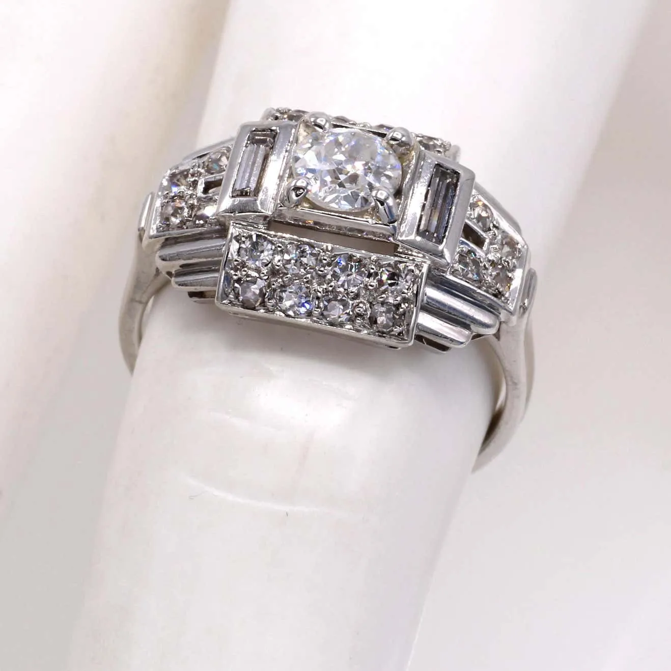 Art Deco French Old European Cut Diamond Platinum Engagement Ring