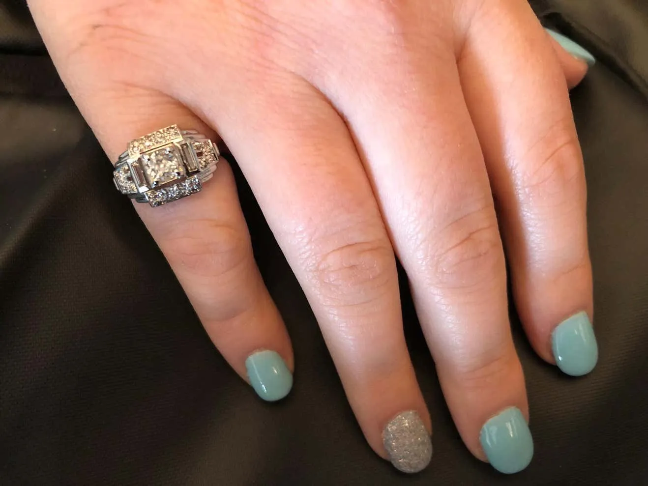 Art Deco French Old European Cut Diamond Platinum Engagement Ring