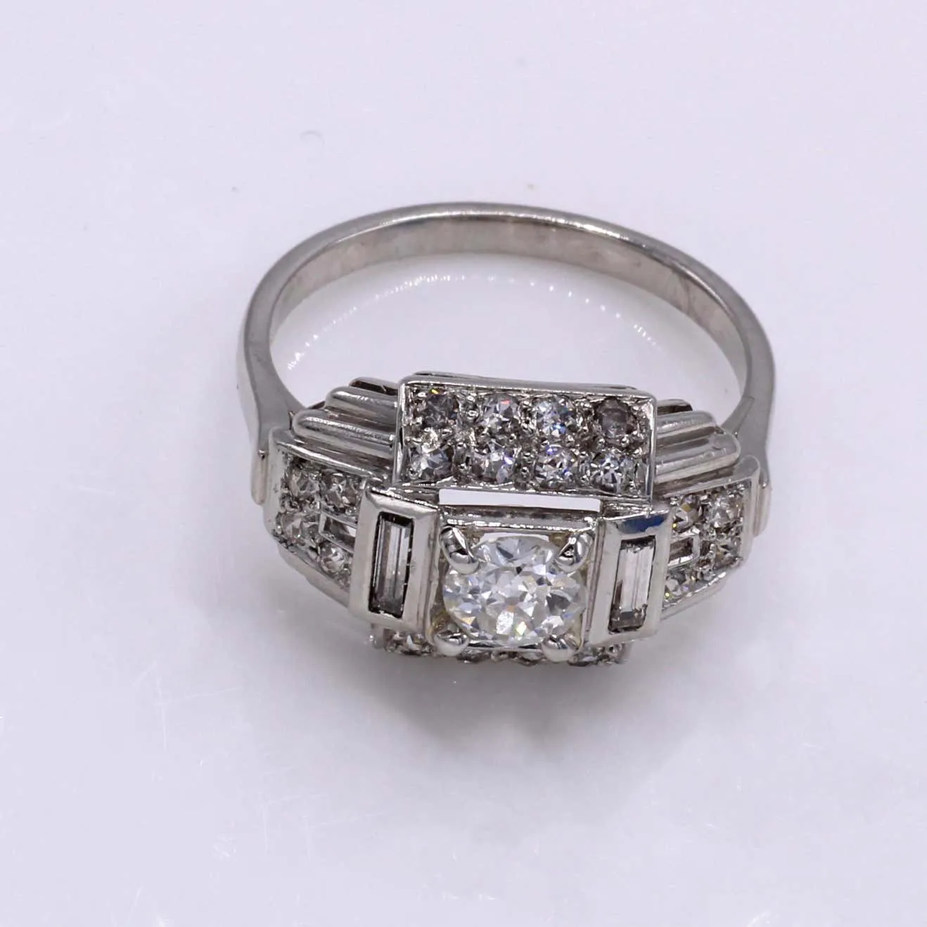 Art Deco French Old European Cut Diamond Platinum Engagement Ring