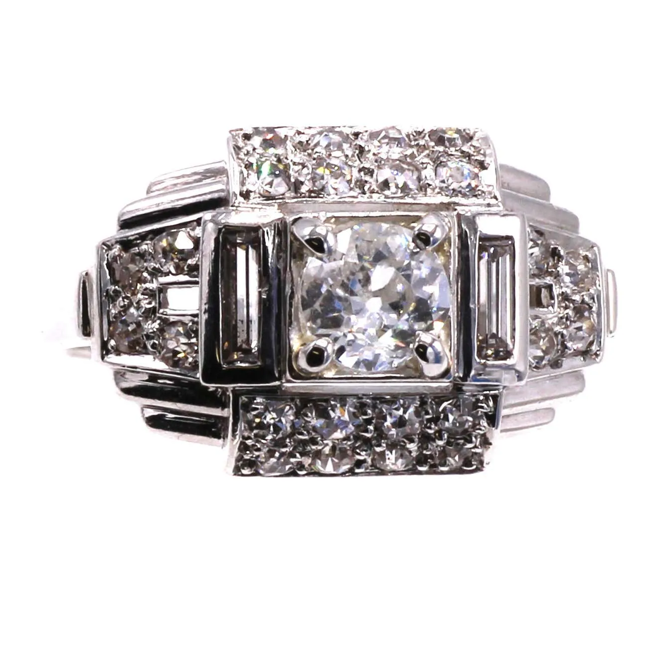 Art Deco French Old European Cut Diamond Platinum Engagement Ring