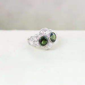 Art Deco Green Tourmaline & Diamond Toi-et-Moi Ring, Platinum