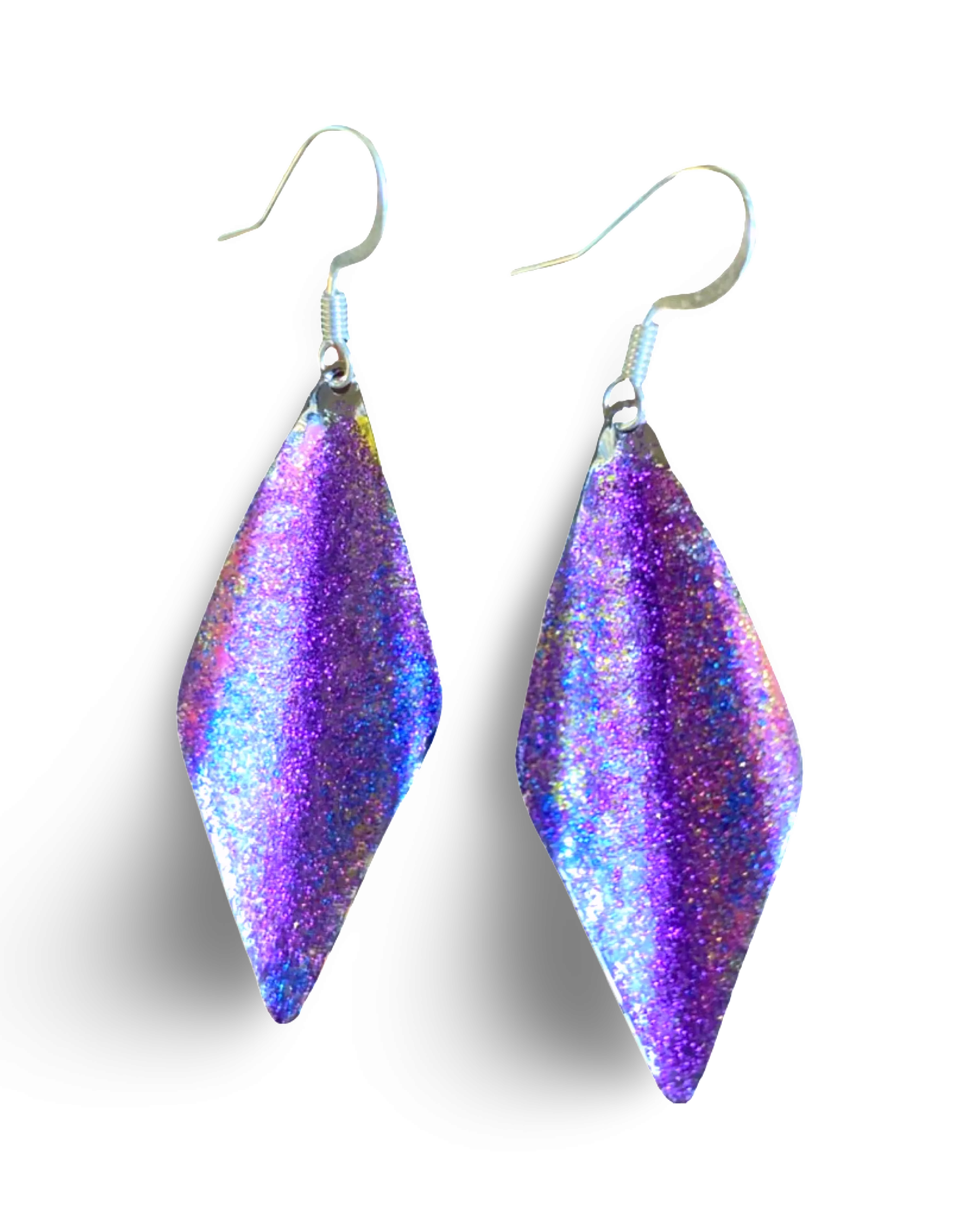 Art Deco Hand Painted Purple Blue Wavy Earrings