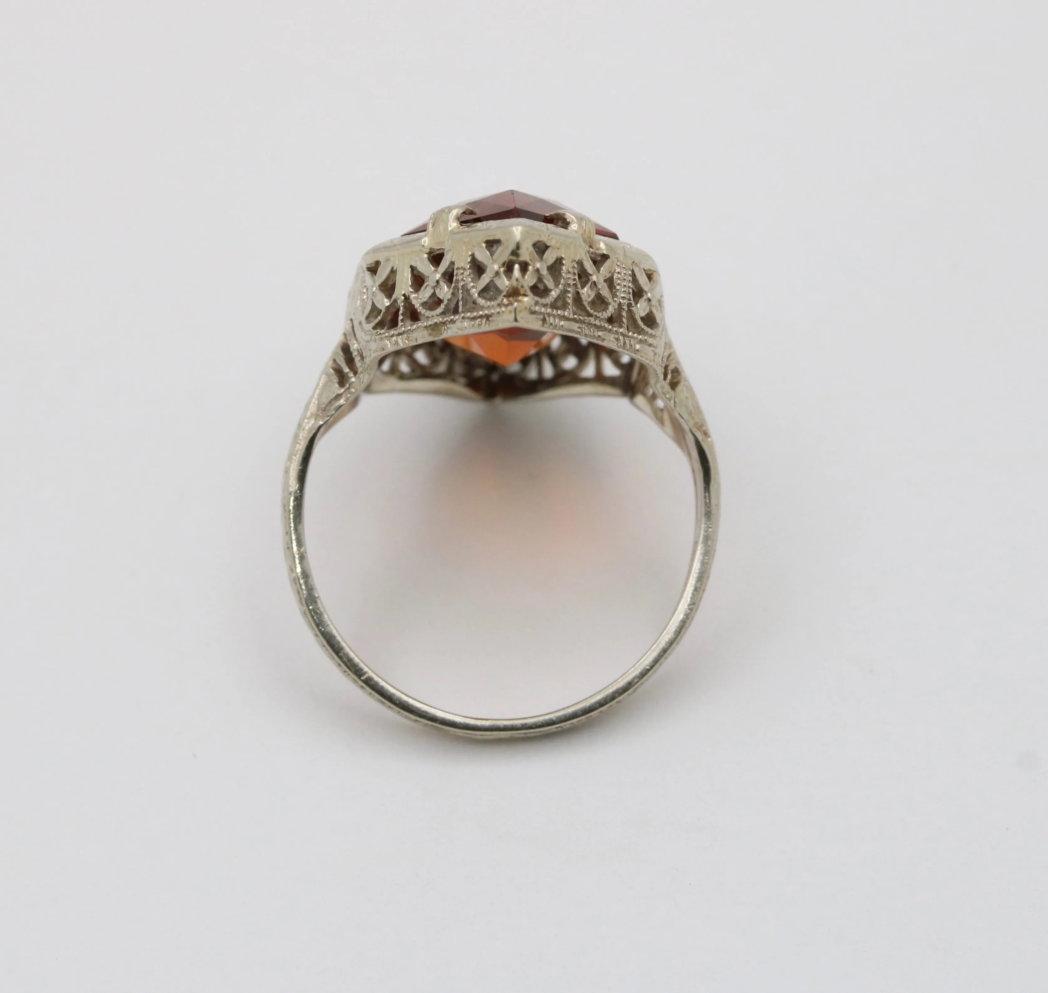 Art Deco Hexagonal Citrine and 14K Gold Filigree Ring