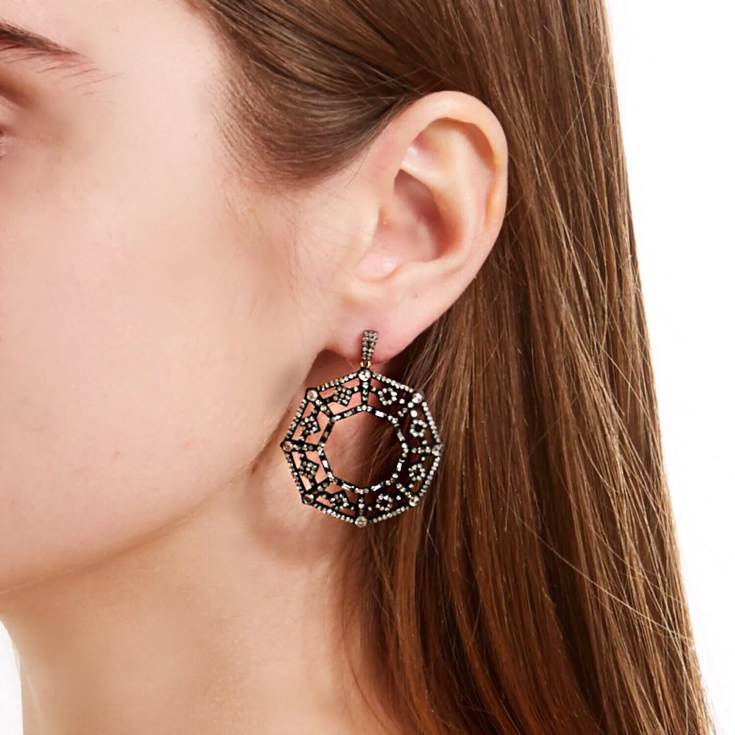 Art Deco Hexagonal Diamond Hoops