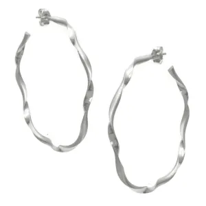 Art Deco Hoop Earrings | Silver Satin Finish
