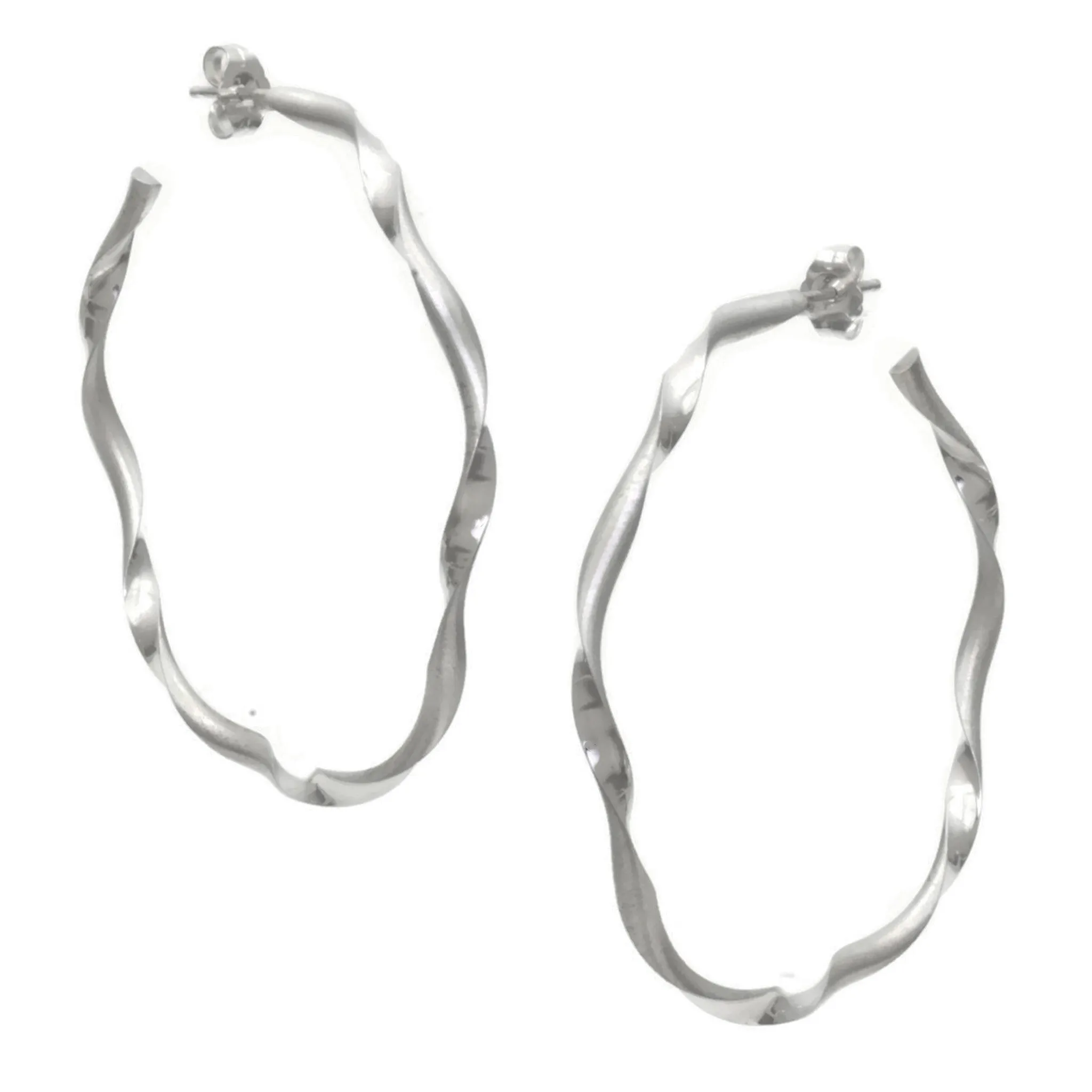 Art Deco Hoop Earrings | Silver Satin Finish