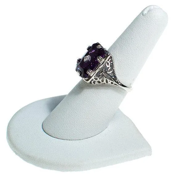 Art Deco Inspired Amethyst Crystal Statement Ring in Filigree Silver Setting