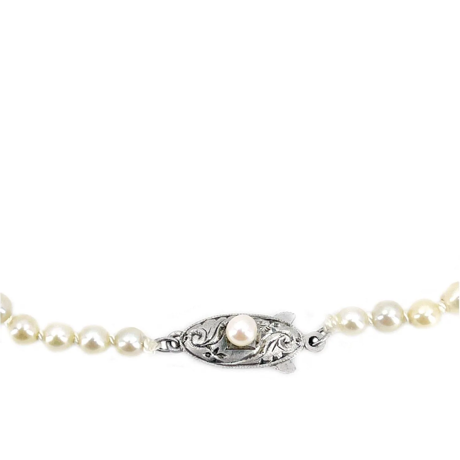 Art Deco Japanese Saltwater Cultured Akoya Pearl Graduated Necklace - Sterling Silver 16.50 Inch