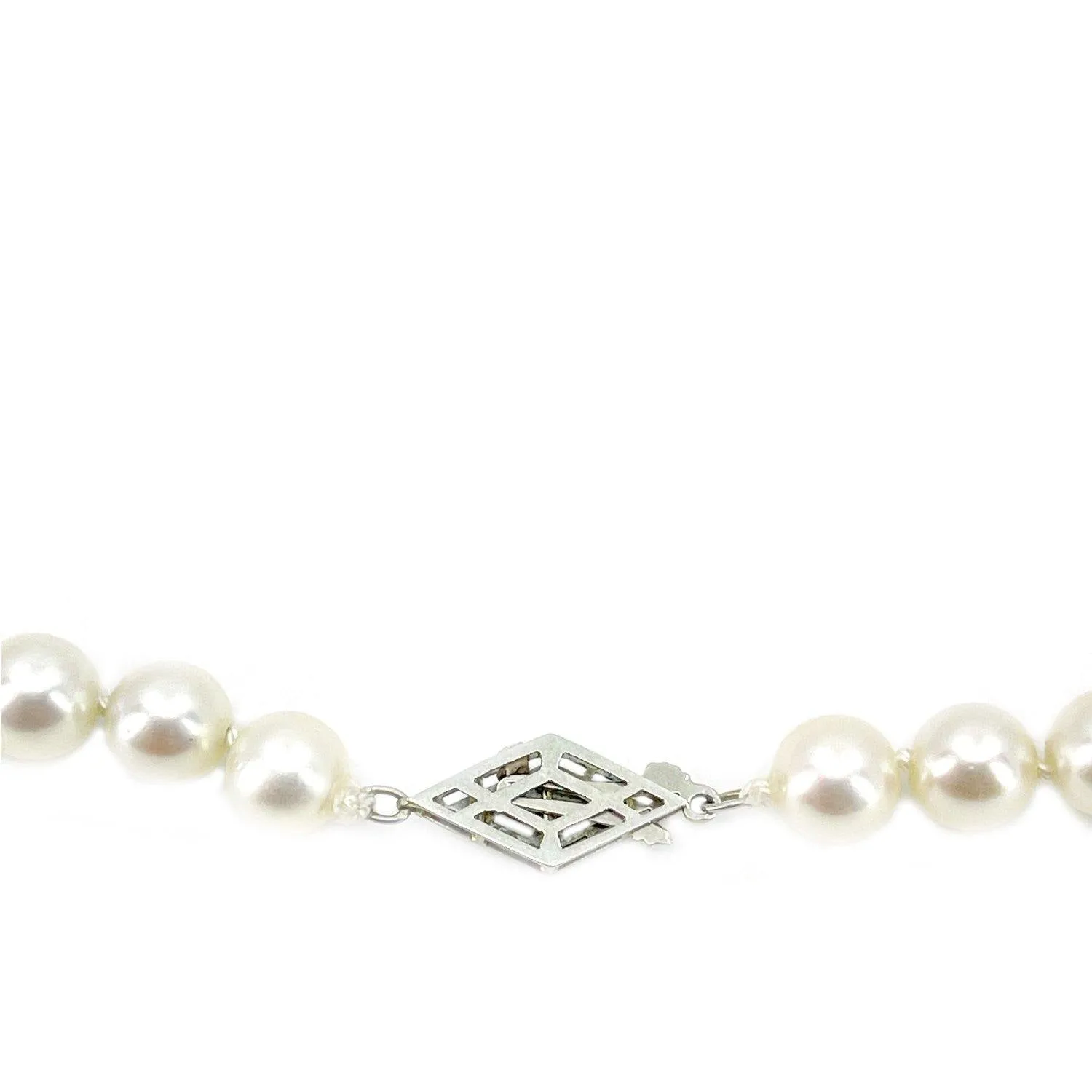 Art Deco Japanese Saltwater Cultured Akoya Pearl Necklace - 18K White Gold 18 Inch